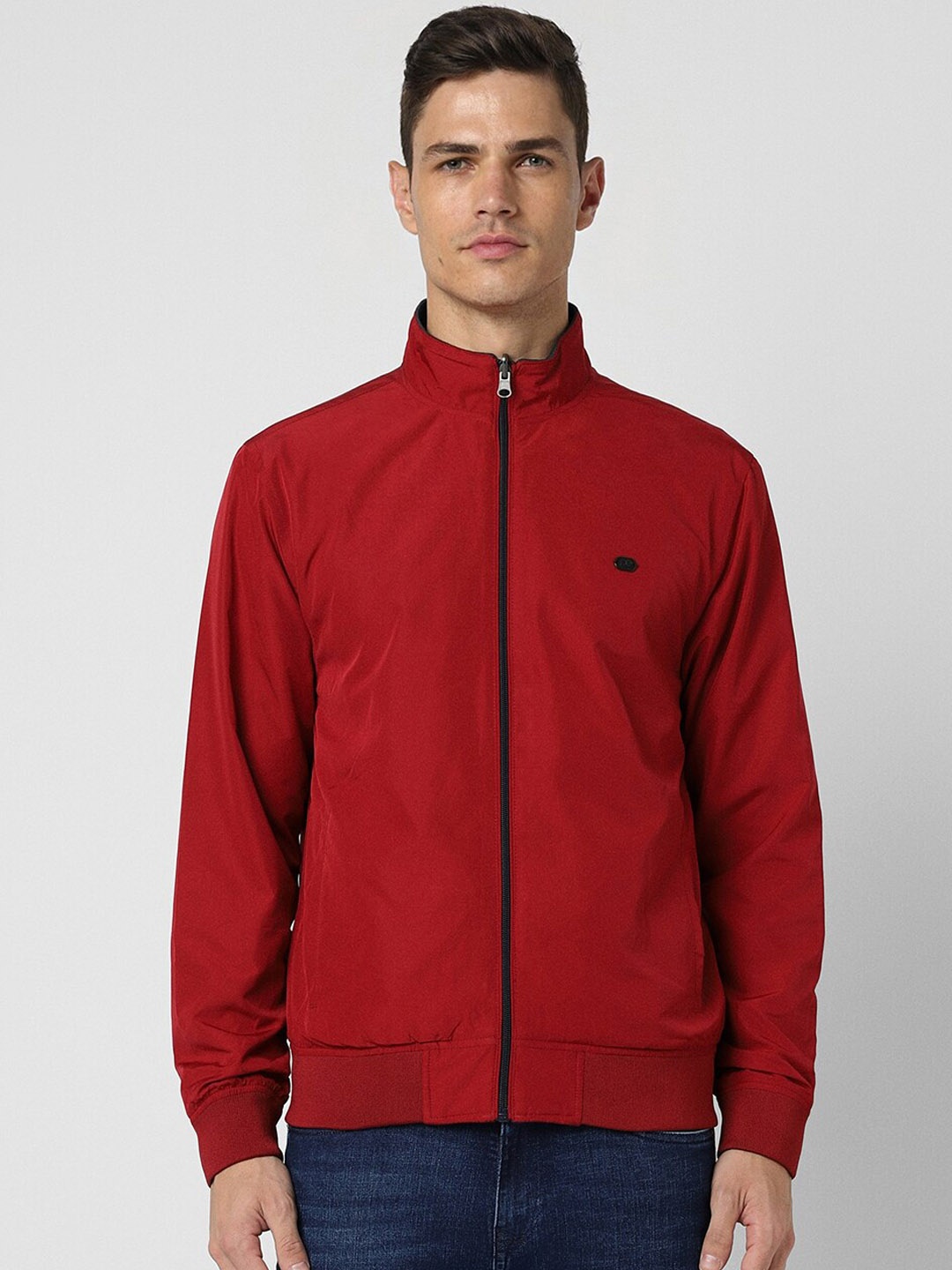 

Peter England Casuals Mock Collar Bomber Jacket, Red