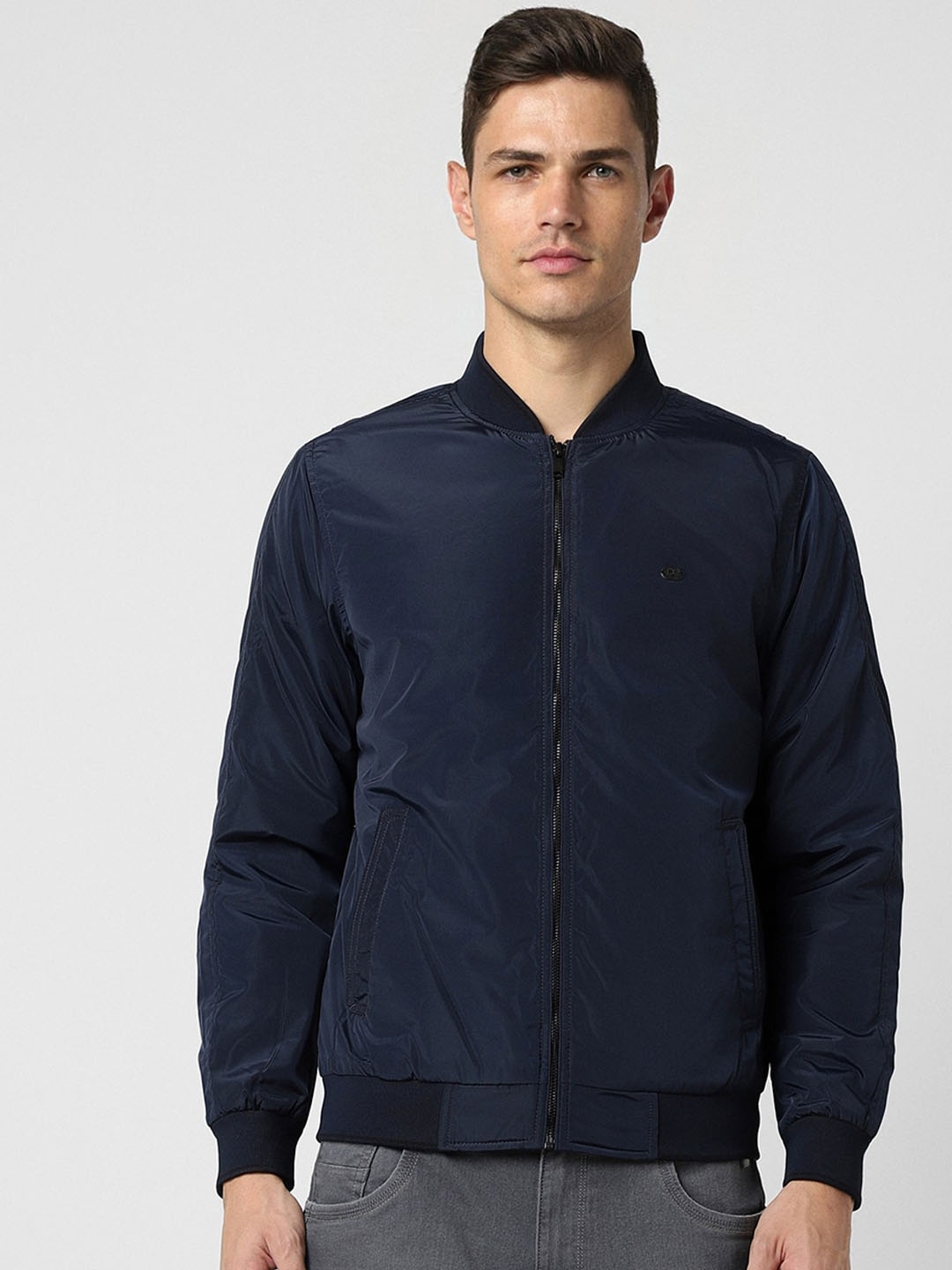 

Peter England Casuals Stand Collar Bomber Jacket, Navy blue