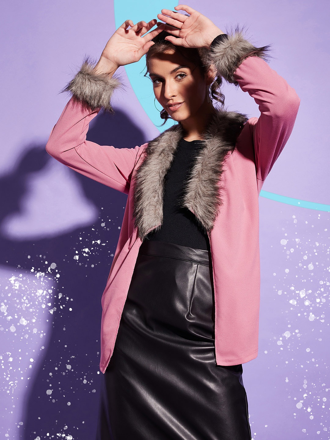 

BUY NEW TREND Faux Fur Detailed Winter Open Front Shrug, Pink
