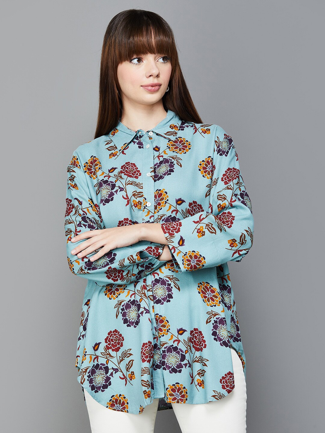 

Colour Me by Melange Floral Printed Casual Shirt, Blue