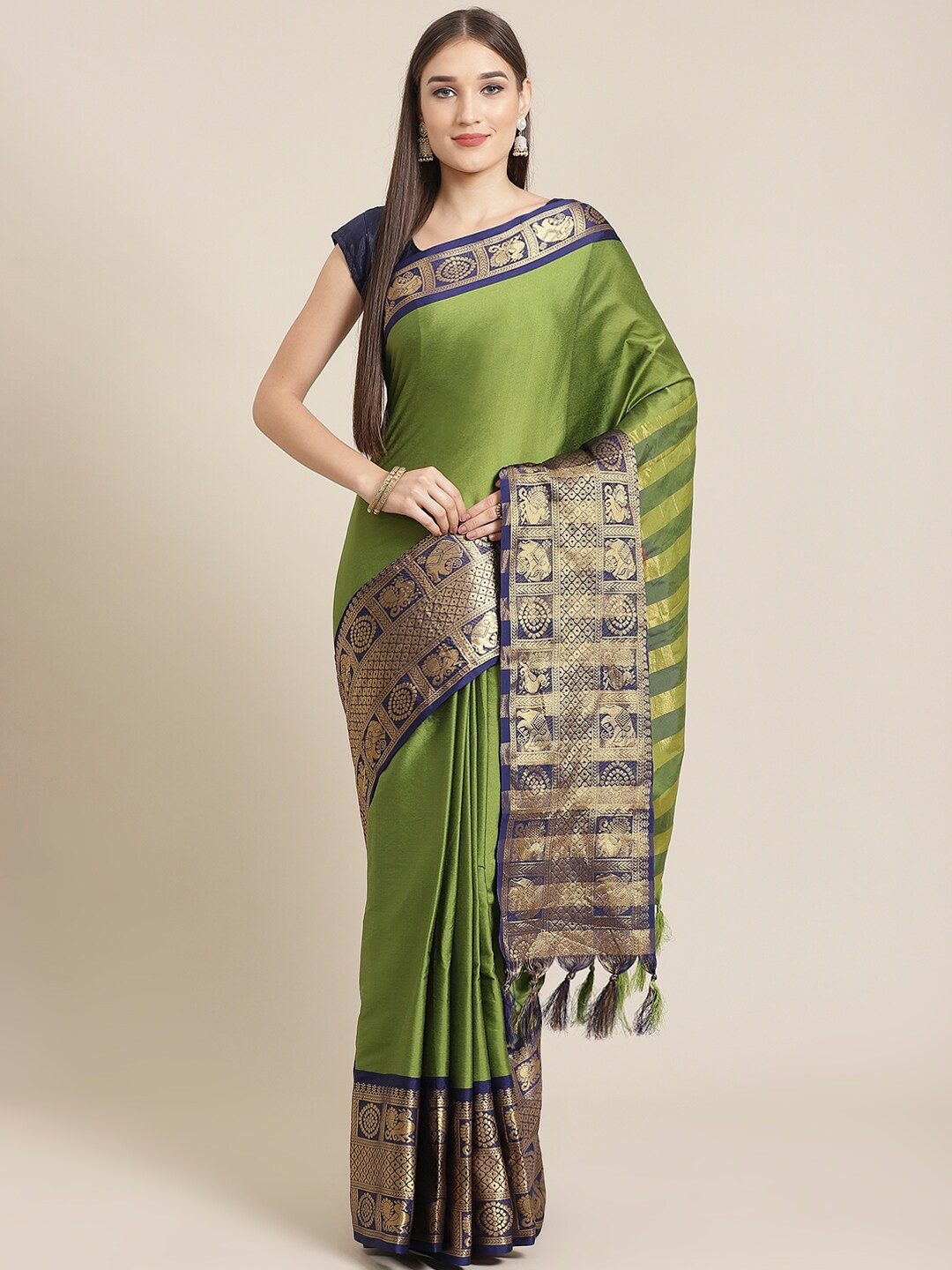

KALINI Zari Banarasi Saree, Green