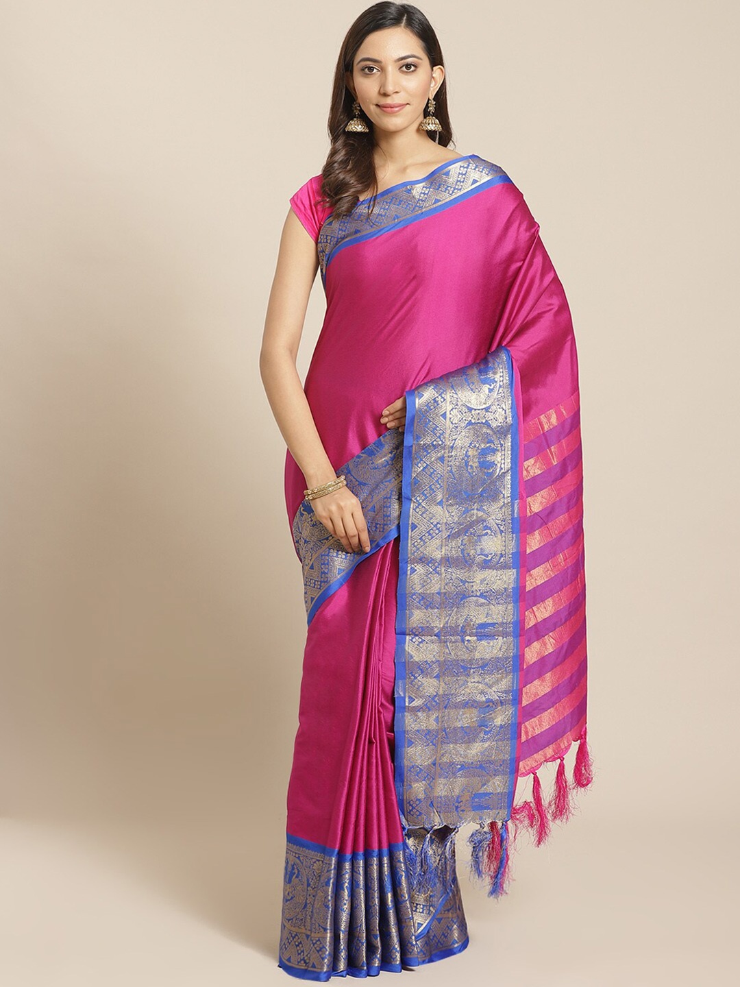 

KALINI Woven Design Border Zari Banarasi Saree, Pink
