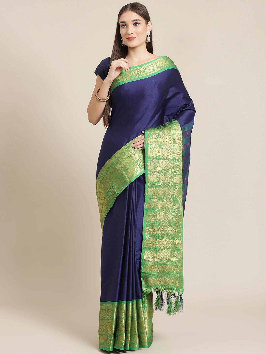 

KALINI Woven Design Border Zari Detail Saree, Blue