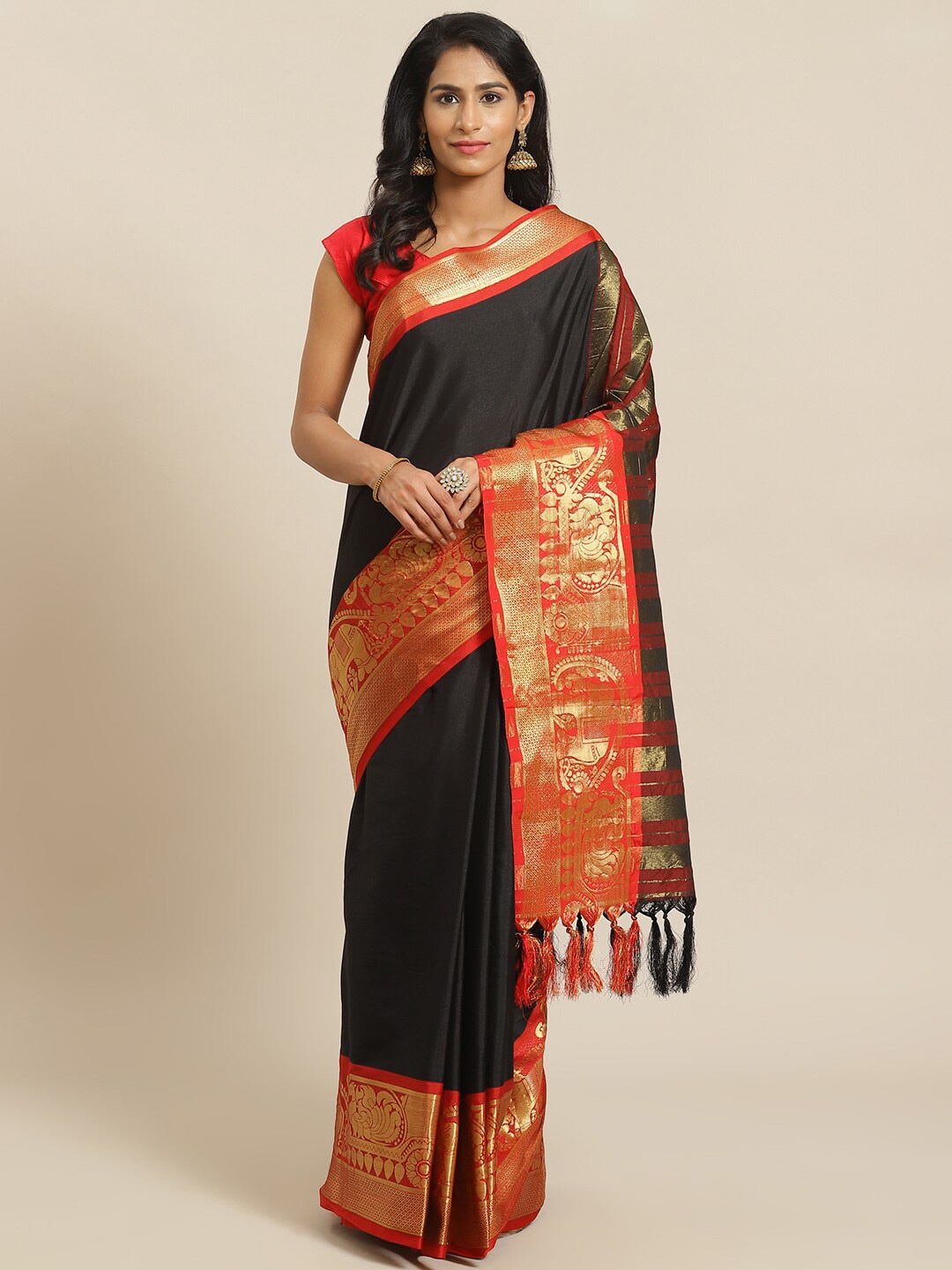 

KALINI Woven Design Border Zari Banarasi Saree, Black