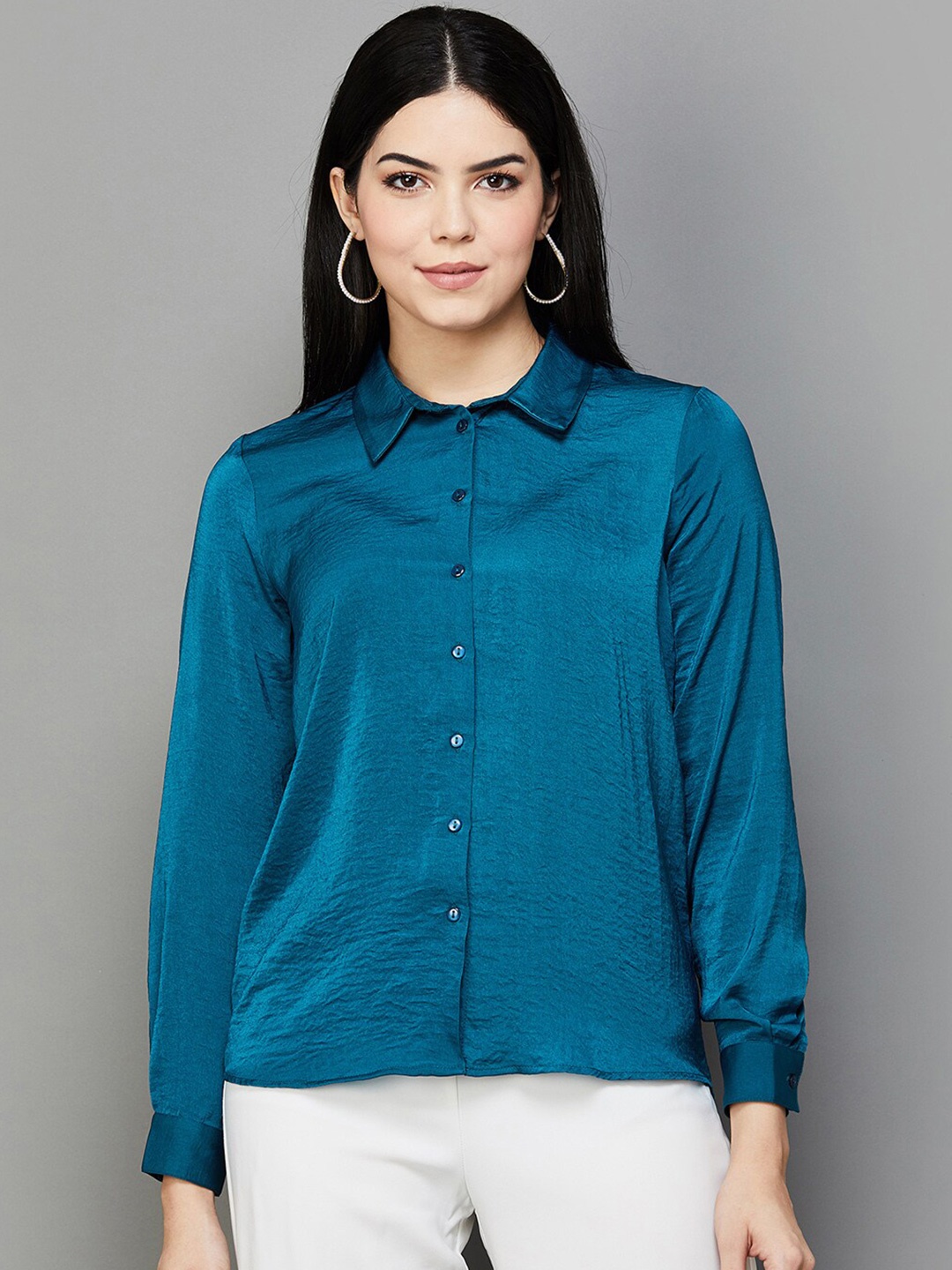 

CODE by Lifestyle Cuffed Sleeves Shirt Style Top, Teal