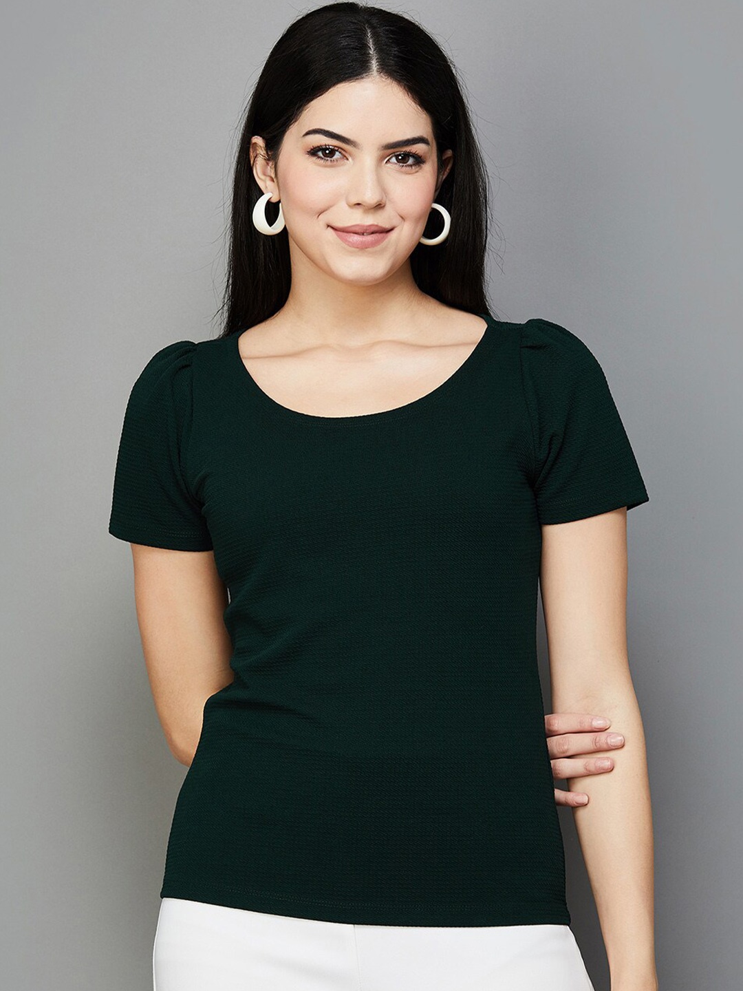 

CODE by Lifestyle Self Design Puff Sleeves Top, Green