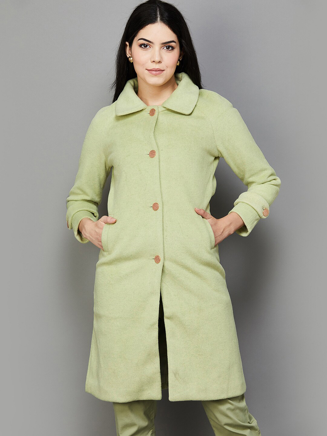 

CODE by Lifestyle Spread Collar Longline Overcoat, Yellow