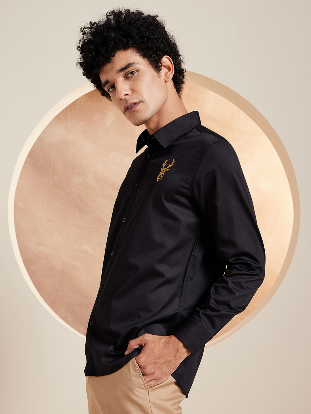 

DENNISON Smart Spread Collar Long Sleeve Cotton Shirt, Black