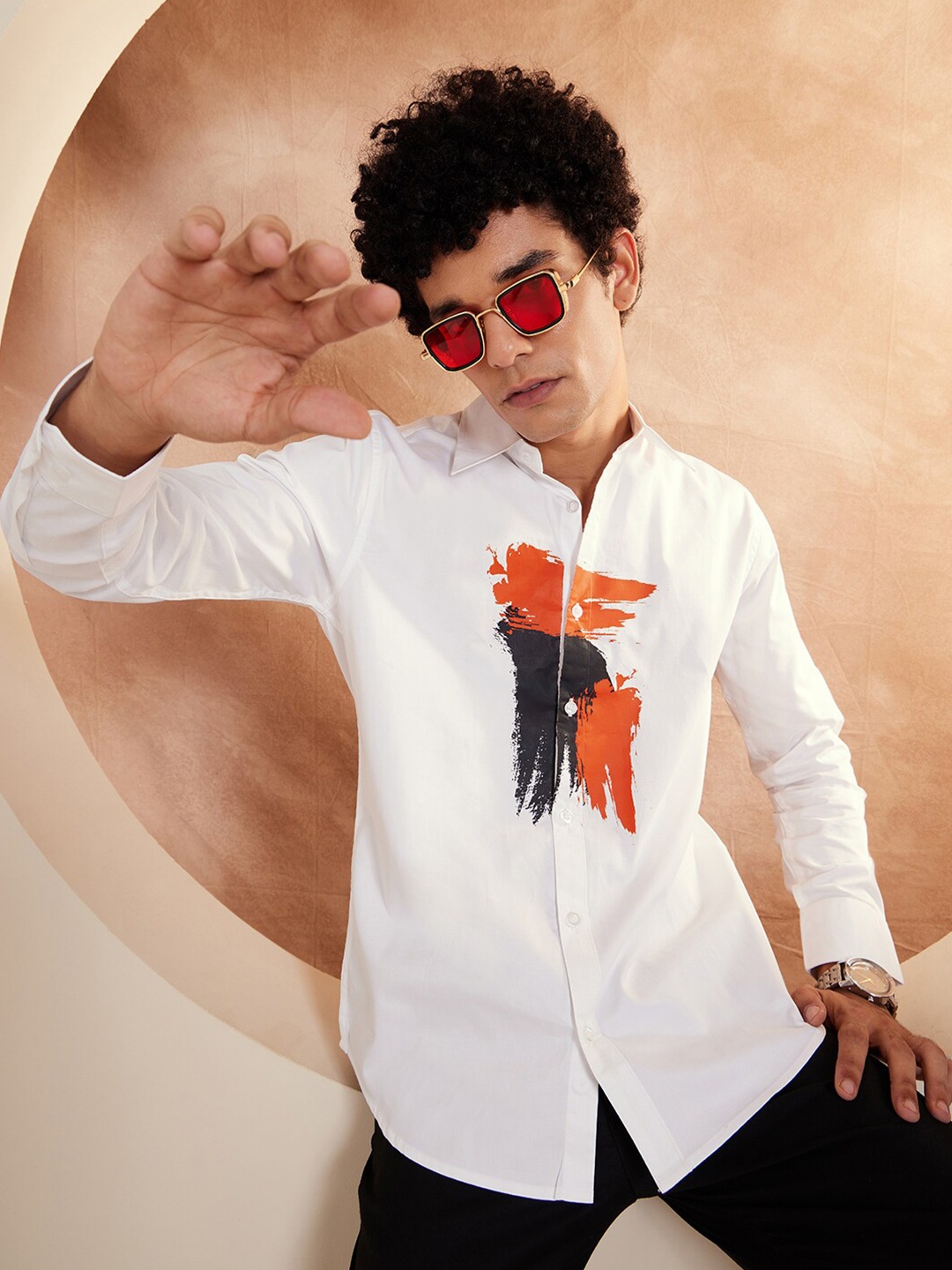 

DENNISON Smart Opaque Abstract Printed Casual Shirt, White
