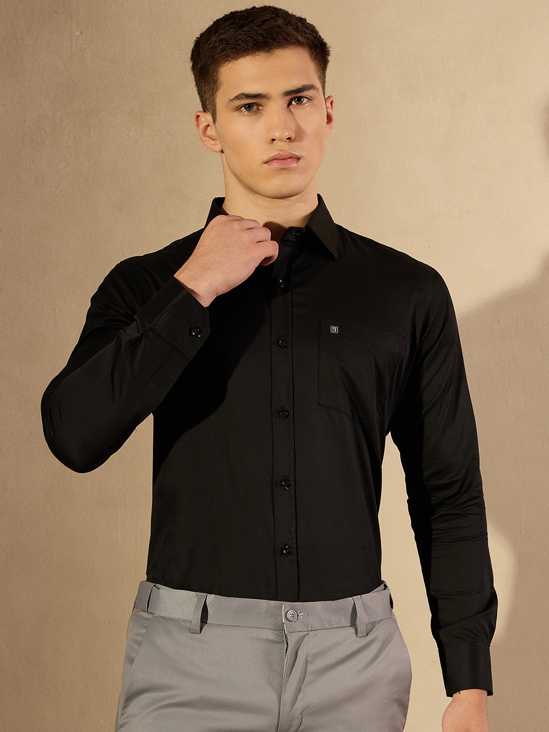 DENNISON Brand Logo Cotton Satin Shirt, Black