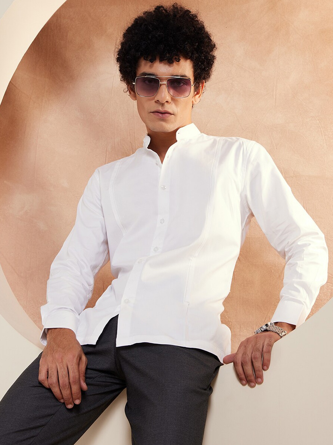 

DENNISON Mandarin Collar Smart Opaque Casual Shirt, White