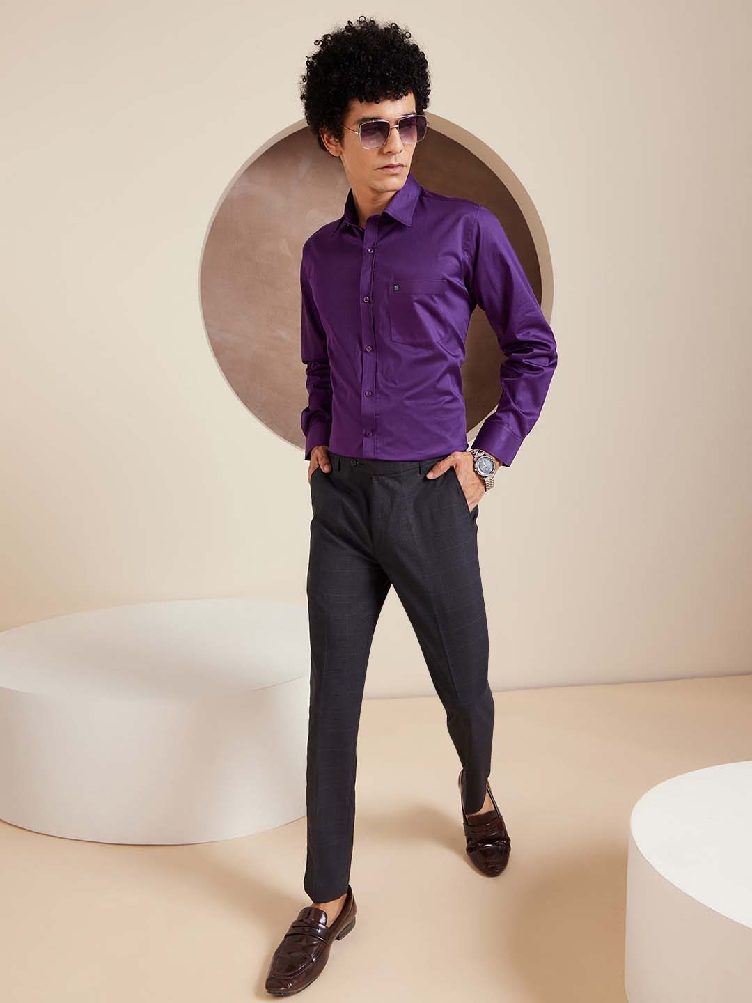 

DENNISON Brand Logo Cotton Satin Shirt, Purple