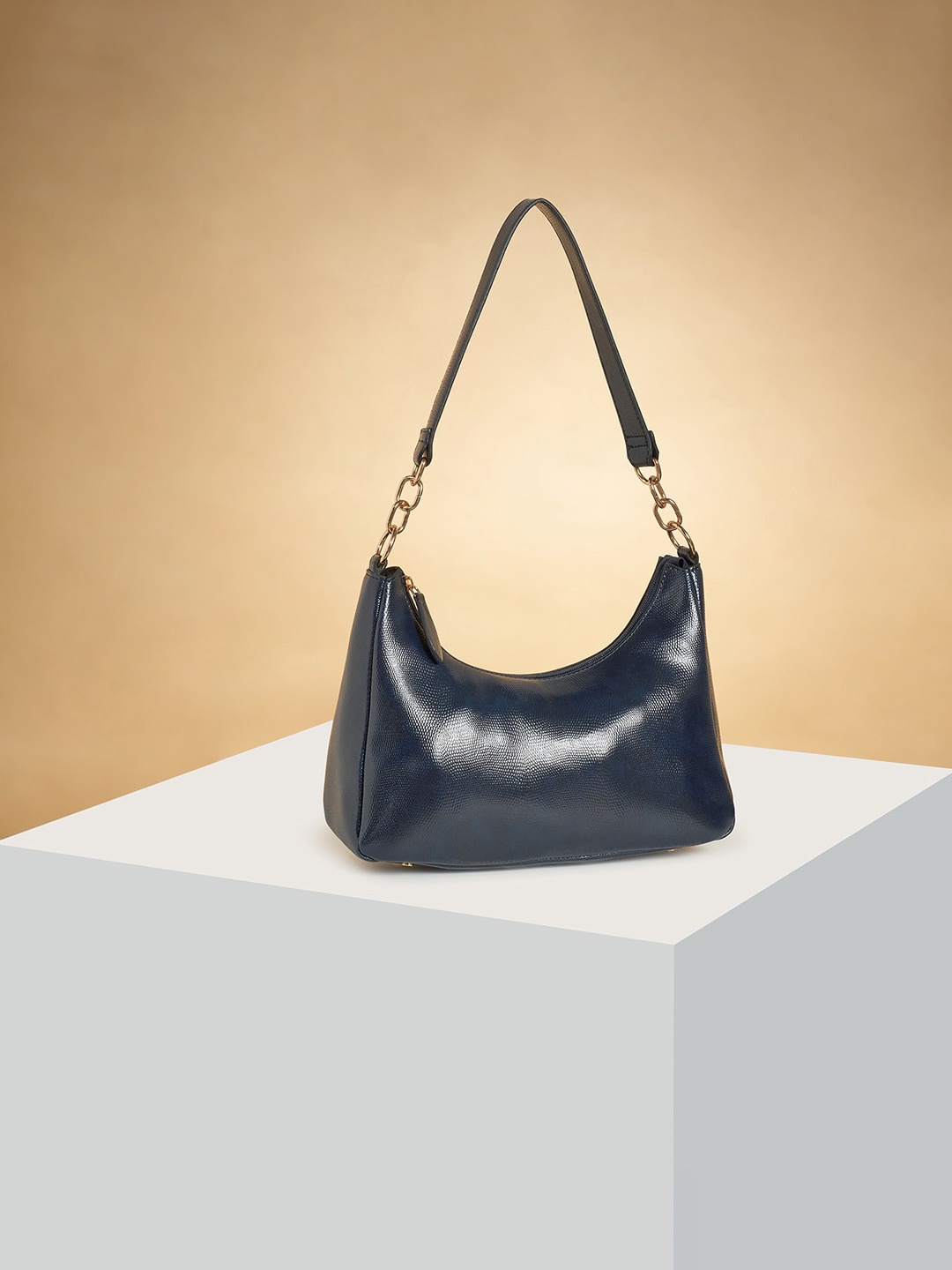 

Forever Glam by Pantaloons Textured Oversized Structured Hobo Bag, Navy blue