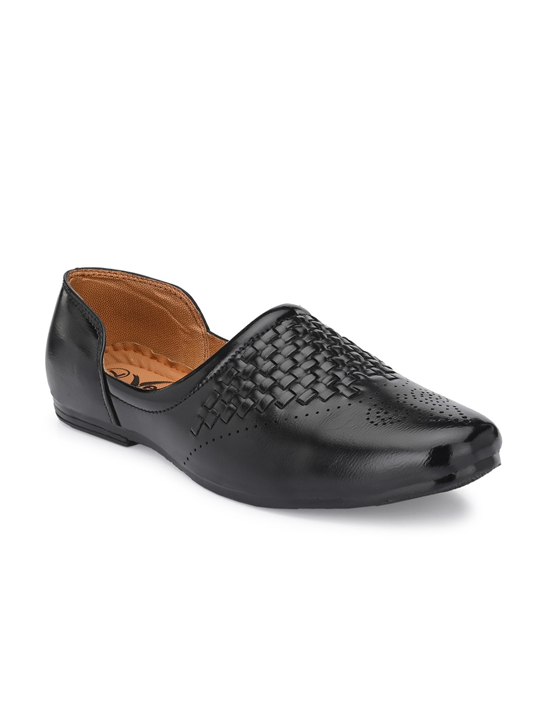 

Vellinto Men Tribal Perforated Lightweight Mojaris, Black