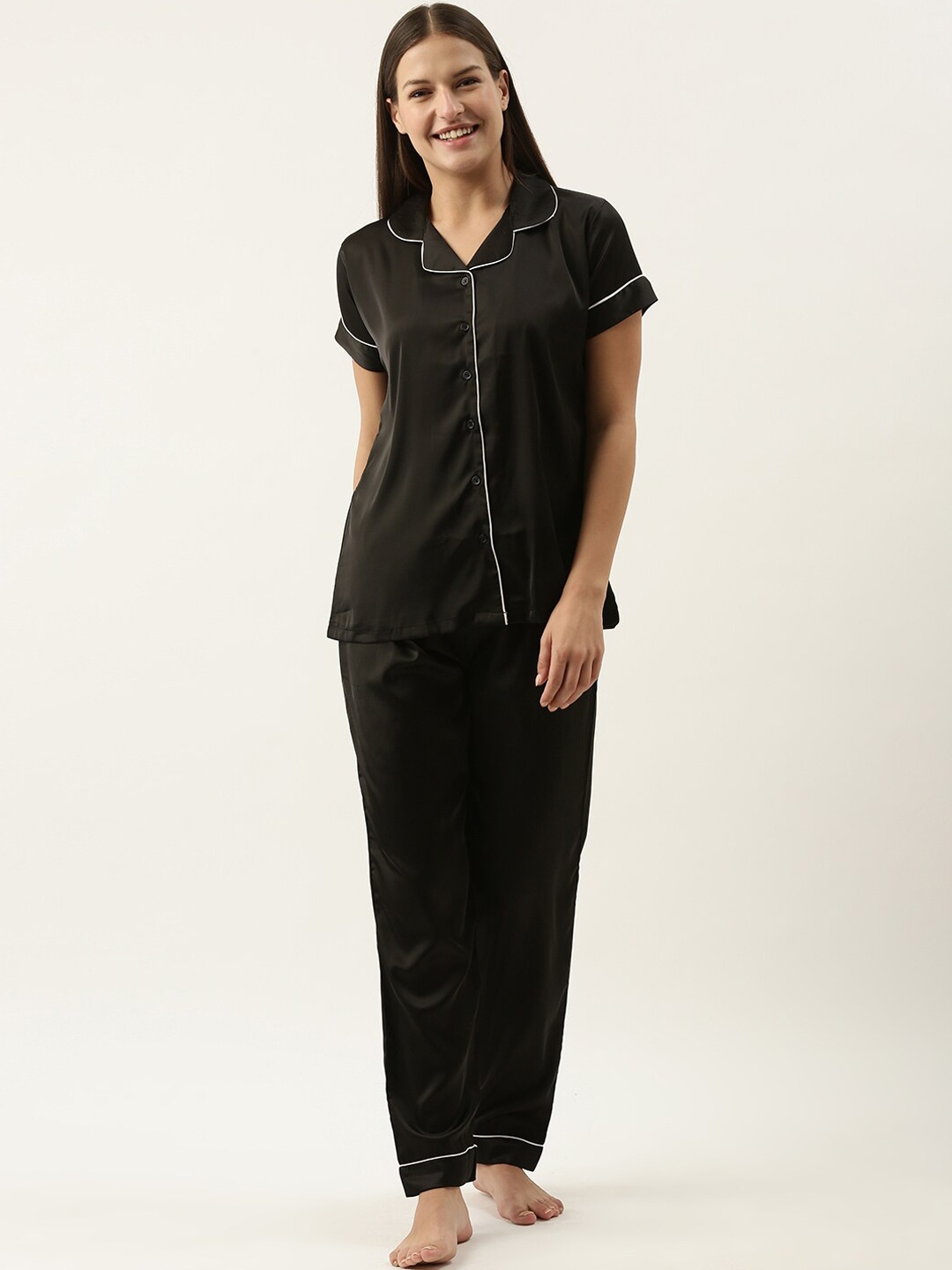 

FashionRack Laple Collar Shirt With Pyjamas, Black