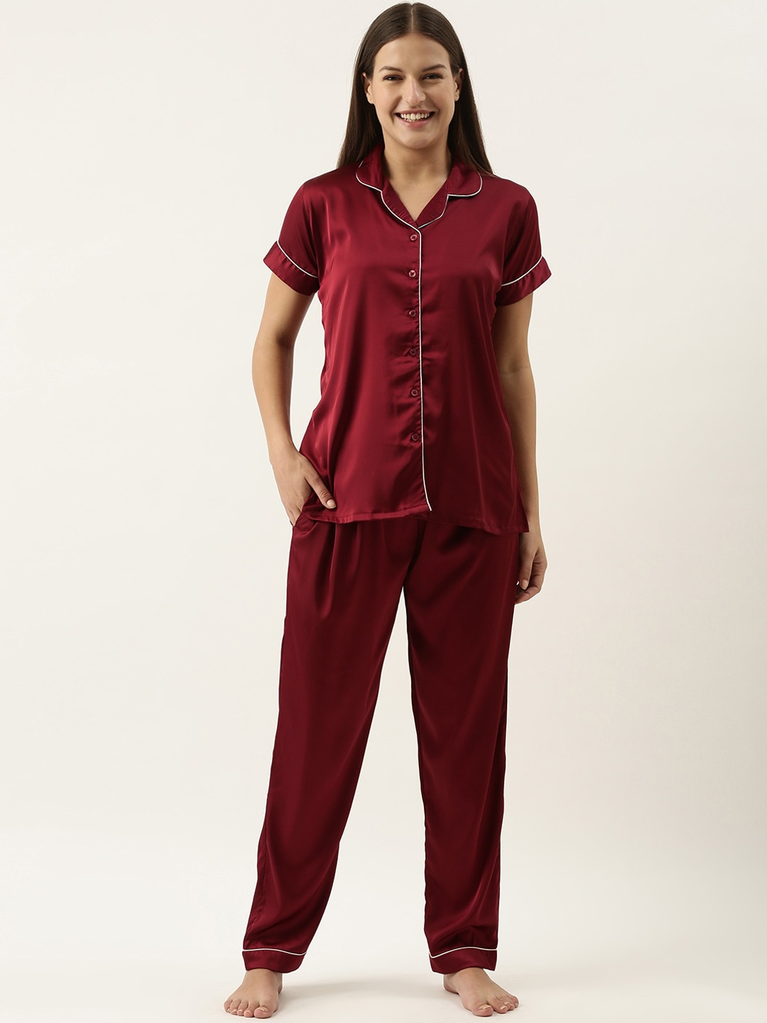 

FashionRack Laple Collar Shirt With Pyjamas, Maroon