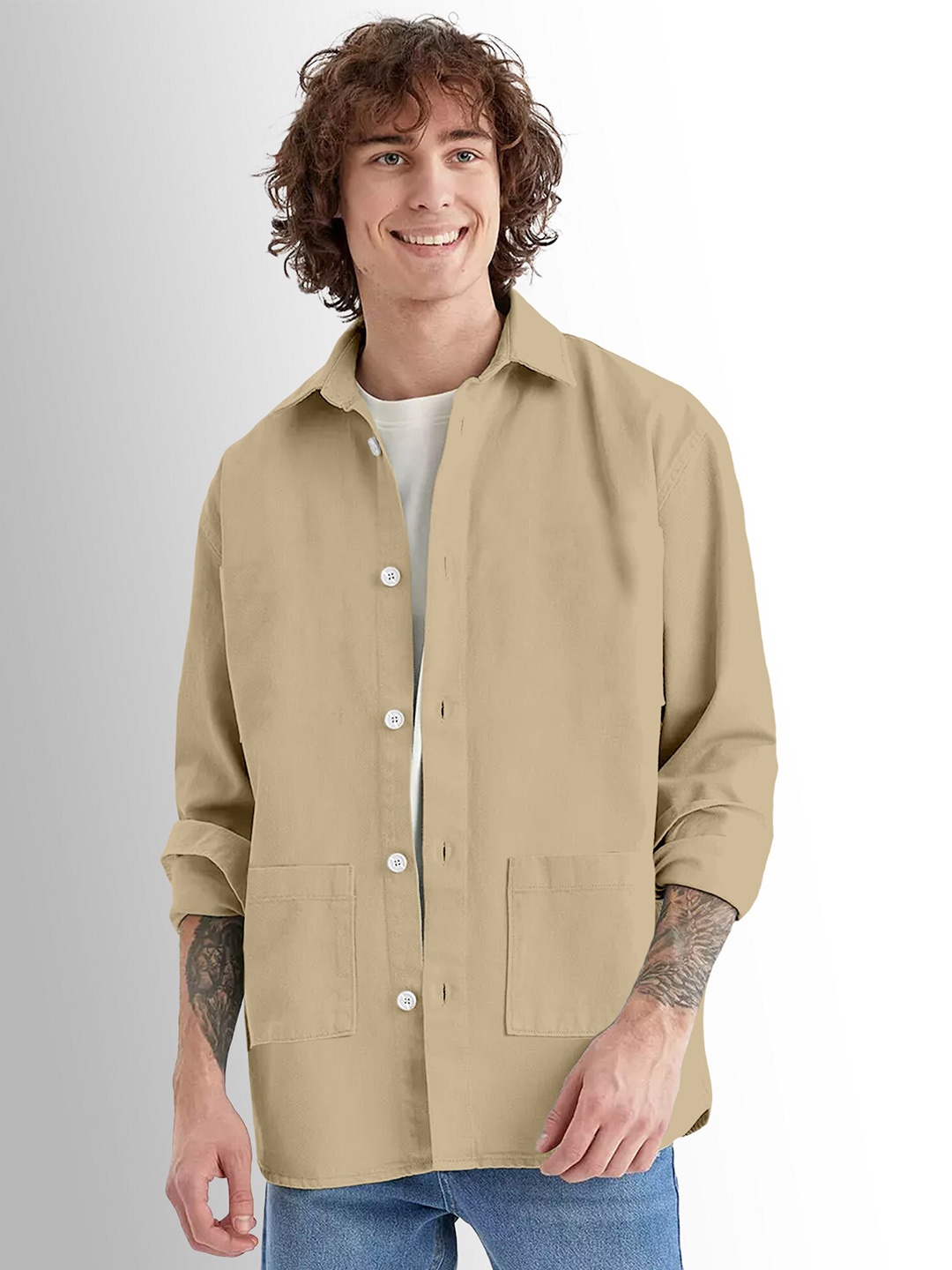 

FTX Cotton Oversized Modern Opaque Casual Shirt, Beige