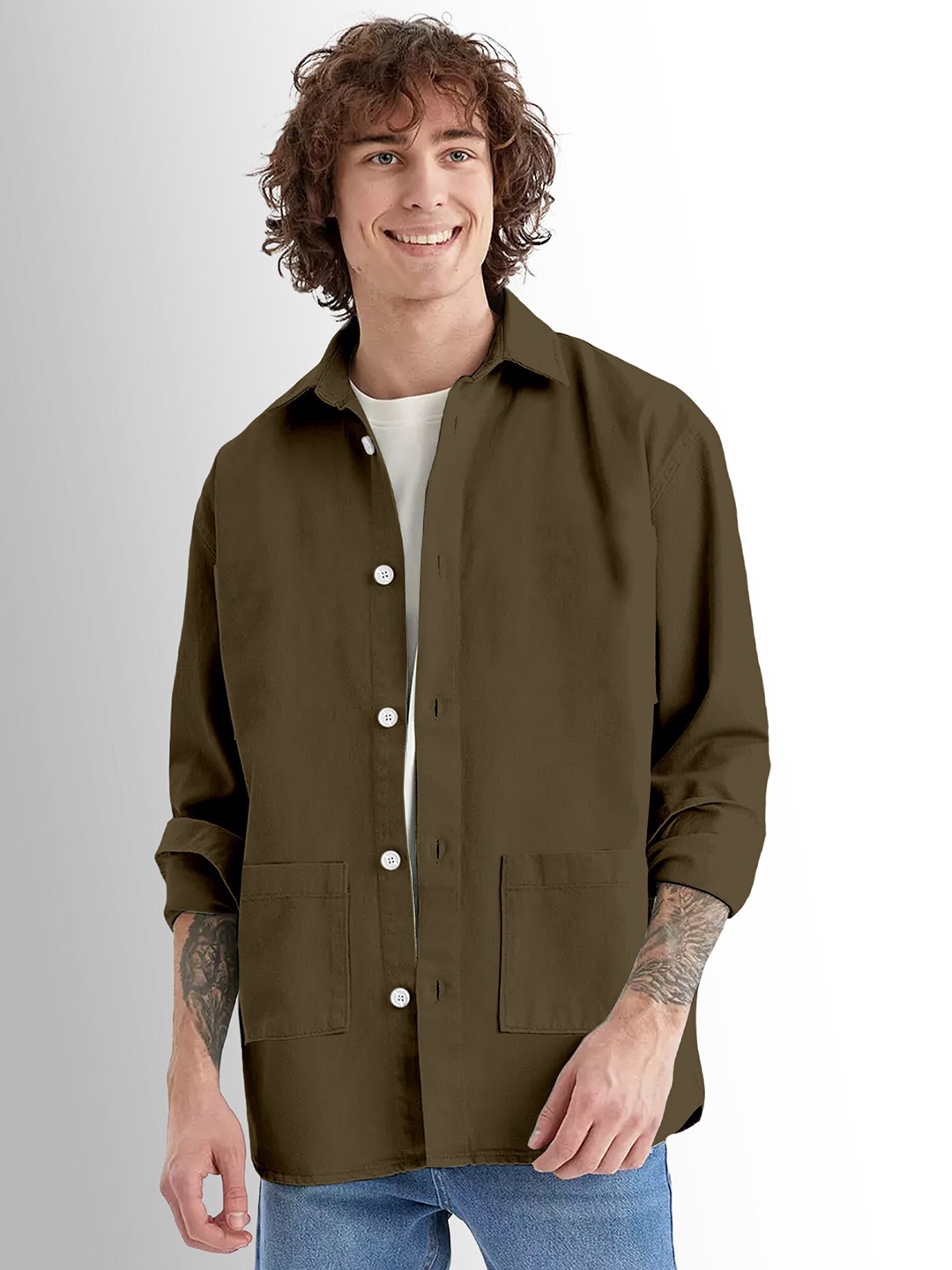 

FTX Cotton Oversized Modern Opaque Casual Shirt, Khaki