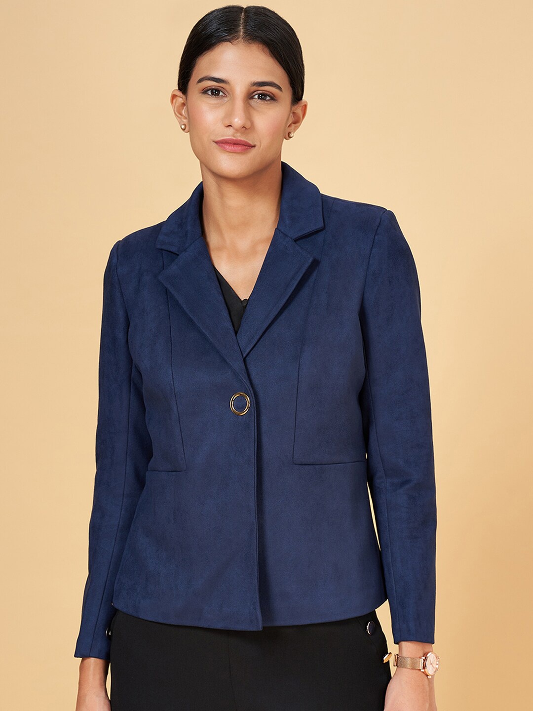 

Annabelle by Pantaloons Notched Lapel Single-Breasted Blazers, Navy blue