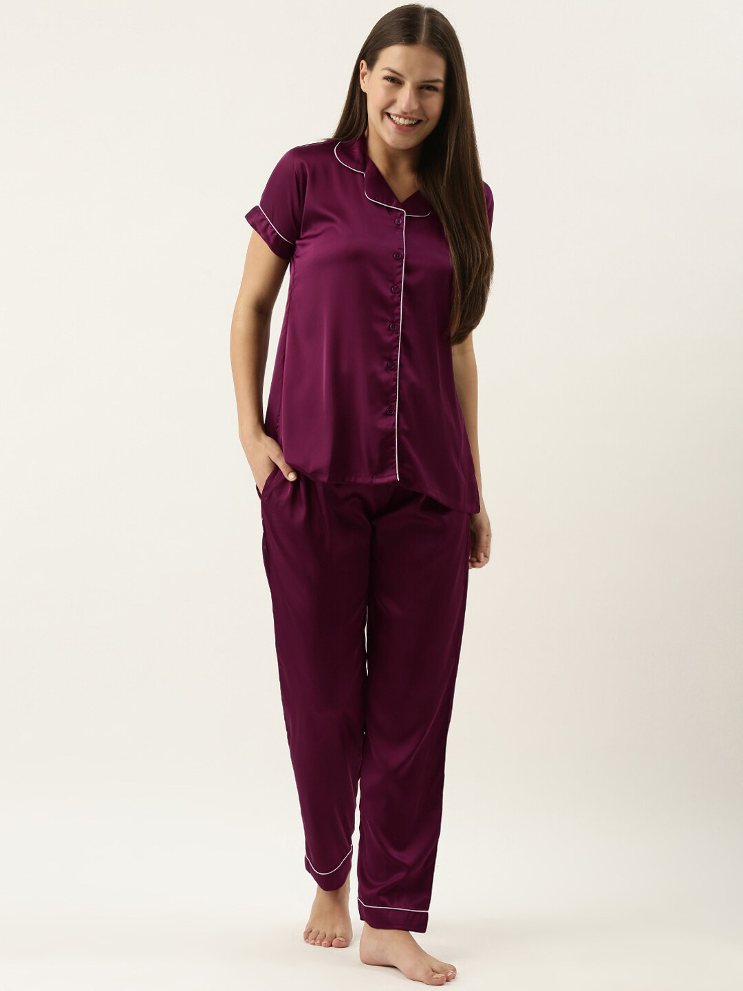 

FashionRack Laple Collar Shirt With Pyjamas, Purple