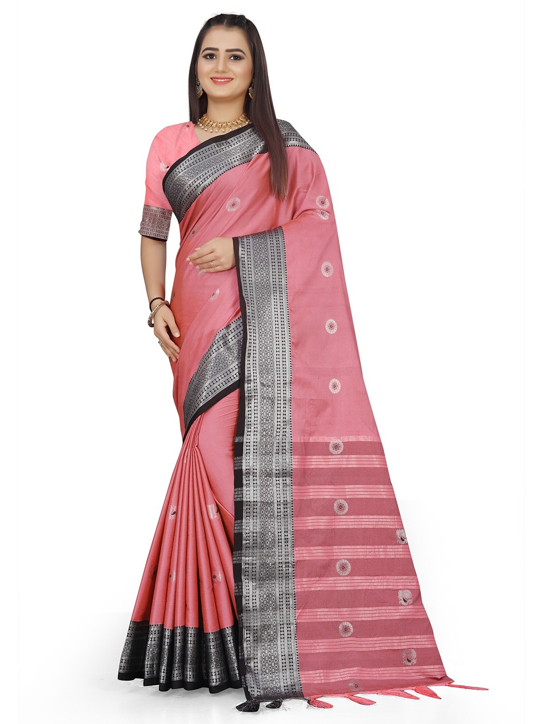 

Mitera Pink Ethnic Motifs Woven Design Banarasi Saree