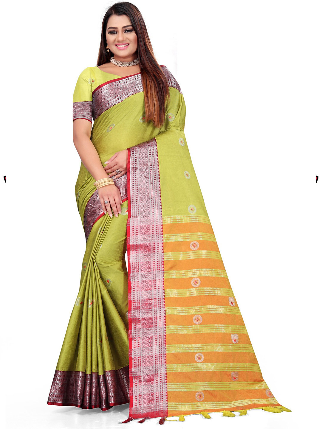 

Mitera Floral Woven Design Zari Banarasi Saree, Green
