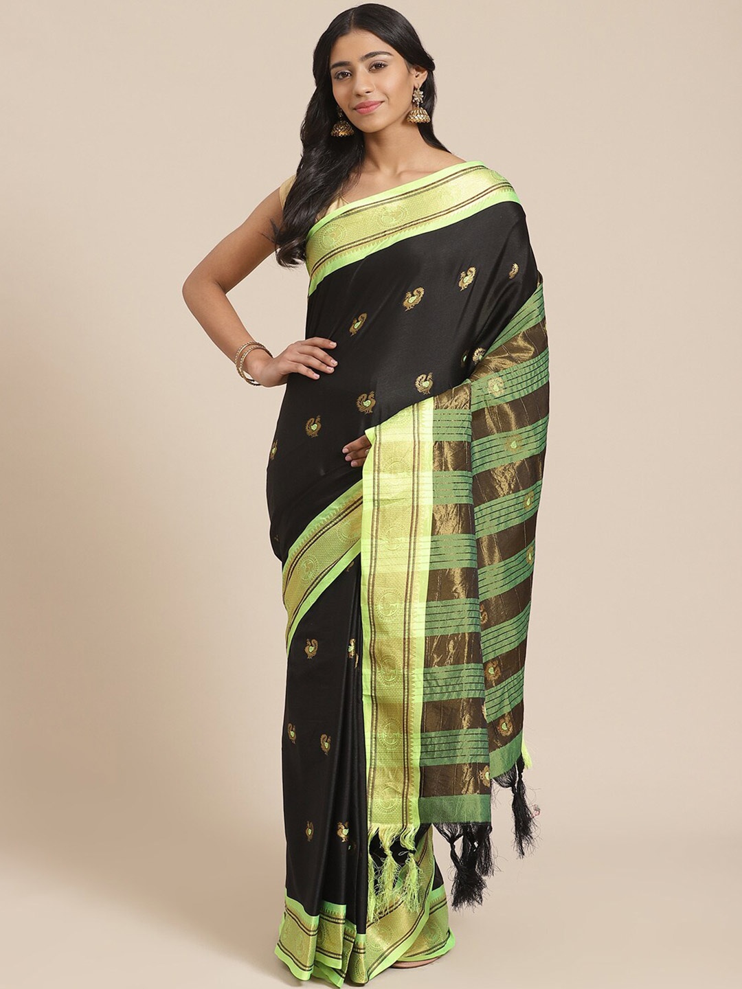 

Mitera Black Ethnic Motifs Woven Design Banarasi Saree