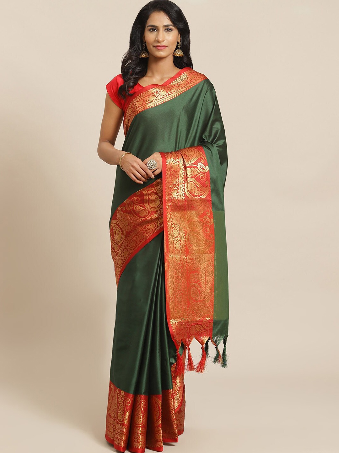 

Mitera Green Zari Banarasi Saree