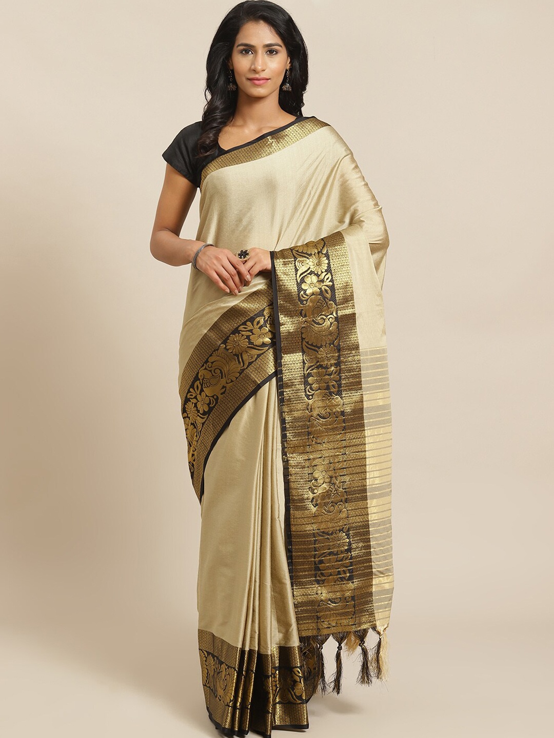 

Mitera Woven Design Border Zari Detail Saree, Beige