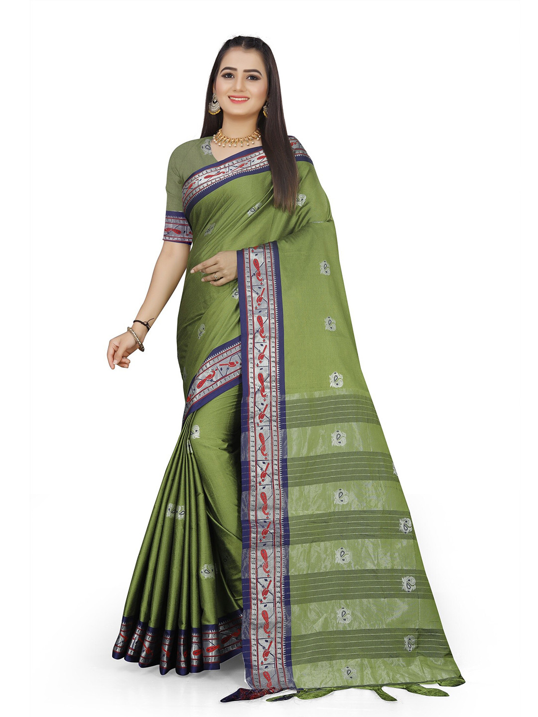 

Mitera Green Embellished Banarasi Saree