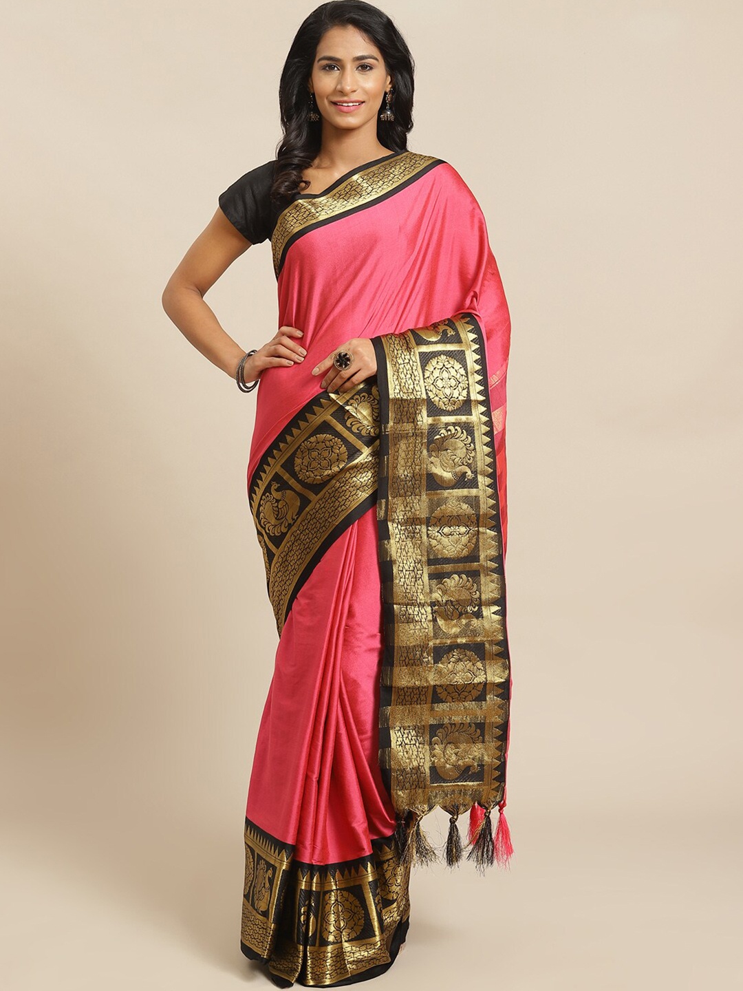 

Mitera Pink Ethnic Motifs Woven Design Banarasi Saree