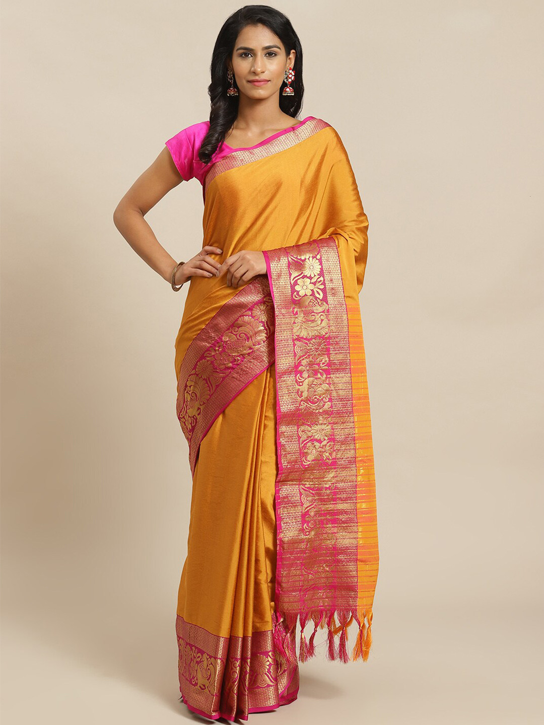 

Mitera Mustard Yellow Zari Banarasi Saree