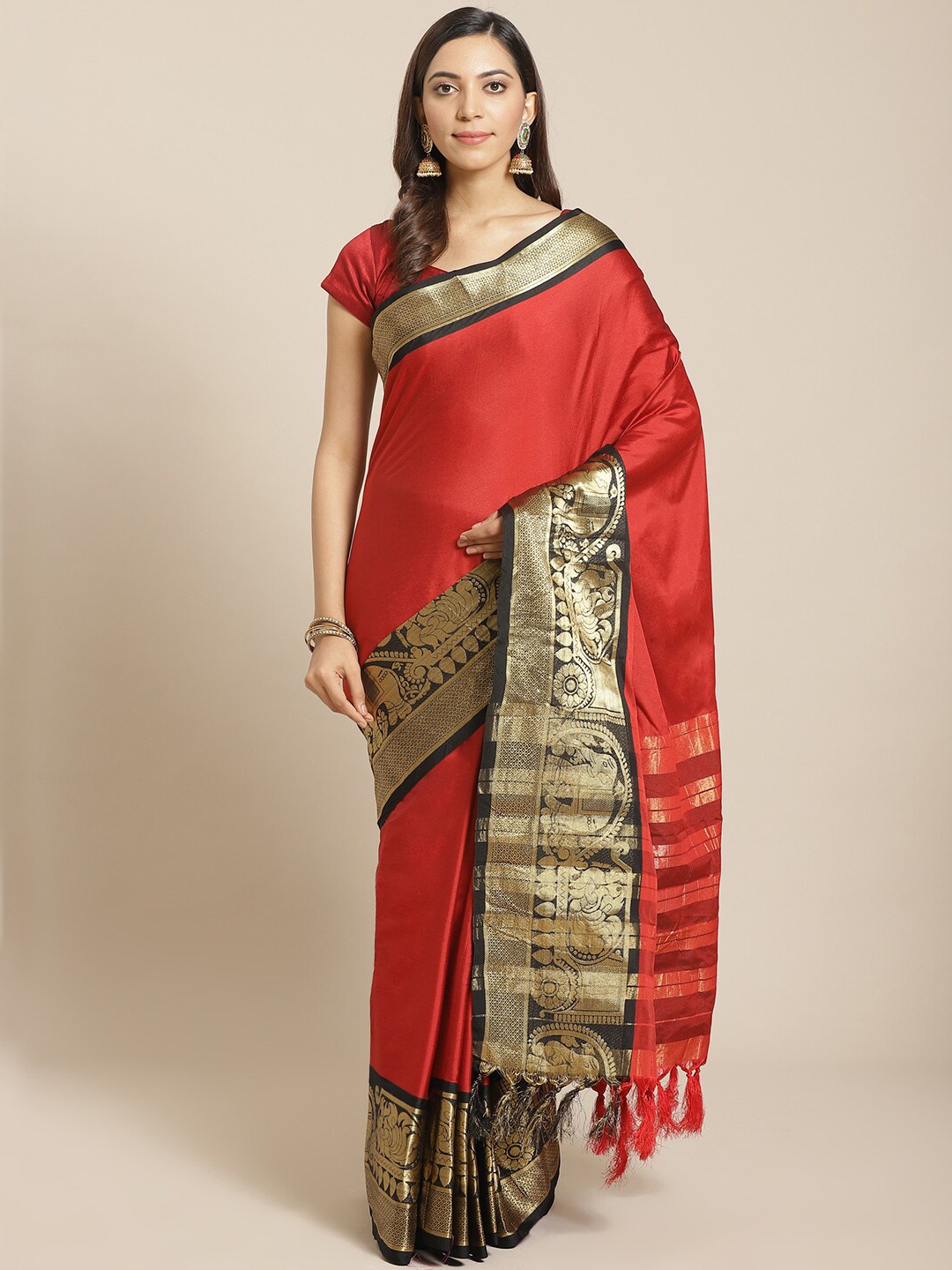 

Mitera Woven Design Border Zari Detail Saree, Red