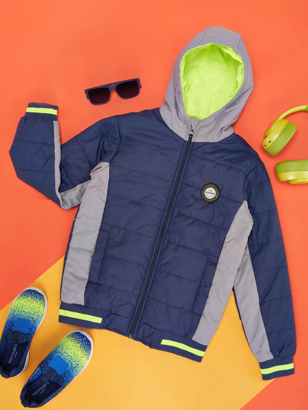 

YU by Pantaloons Boys Colourblocked Puffer Jacket, Navy blue