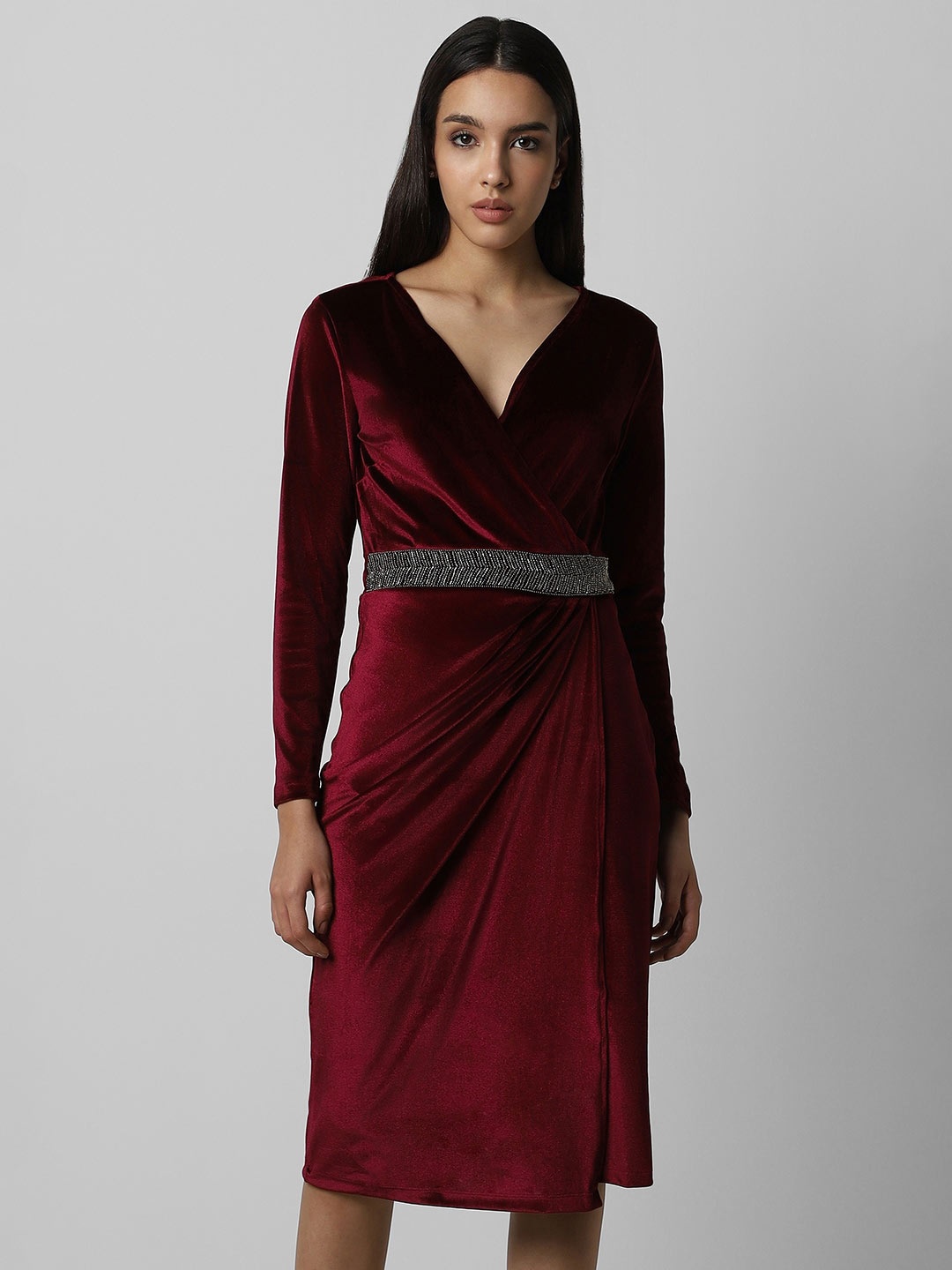 

Van Heusen Woman V-Neck Party Wrap Dress, Maroon