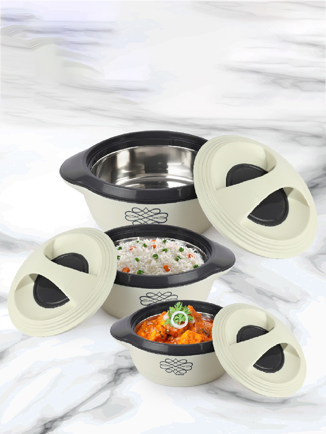 

Cello Ripple Set of 3 White Double Walled Insulation Casserole -500ml,1L,1.5L