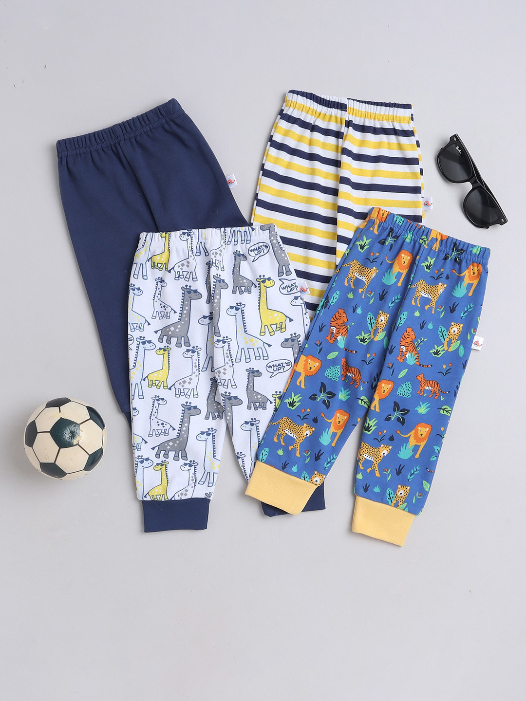 

BUMZEE Infants Boys Pack of 4 Mid Rise Pure Cotton Joggers, Navy blue