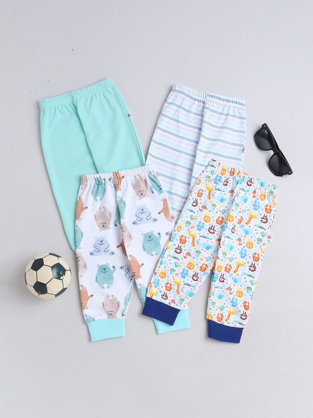 

BUMZEE Infants Boys Pack of 4 Mid Rise Pure Cotton Joggers, Green