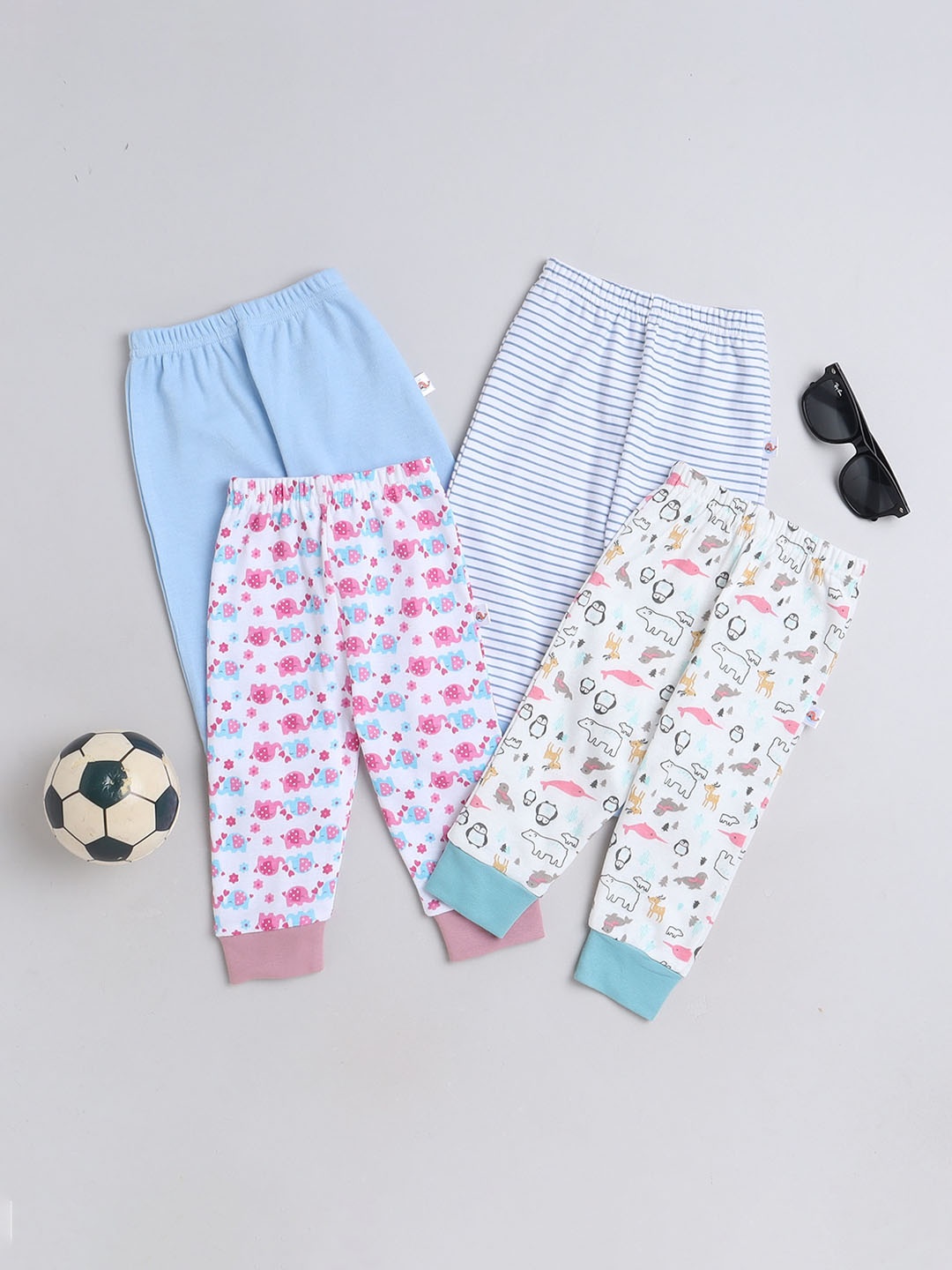 

BUMZEE Girls Pack Of 4 Graphic Printed Cotton Mid-Rise Joggers, White