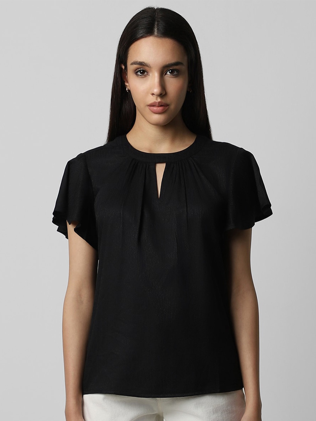 

Van Heusen Woman Keyhole Neck Flared Sleeves Top, Black