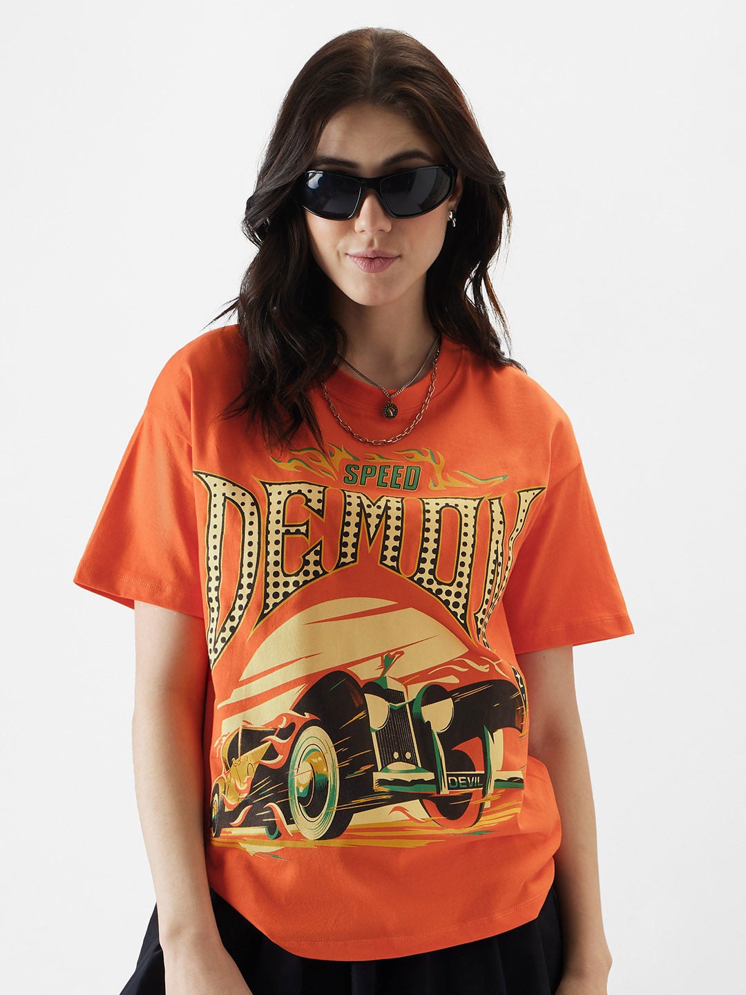 

The Souled Store Orange Graphic Printed Pure Cotton Oversized T-shirt