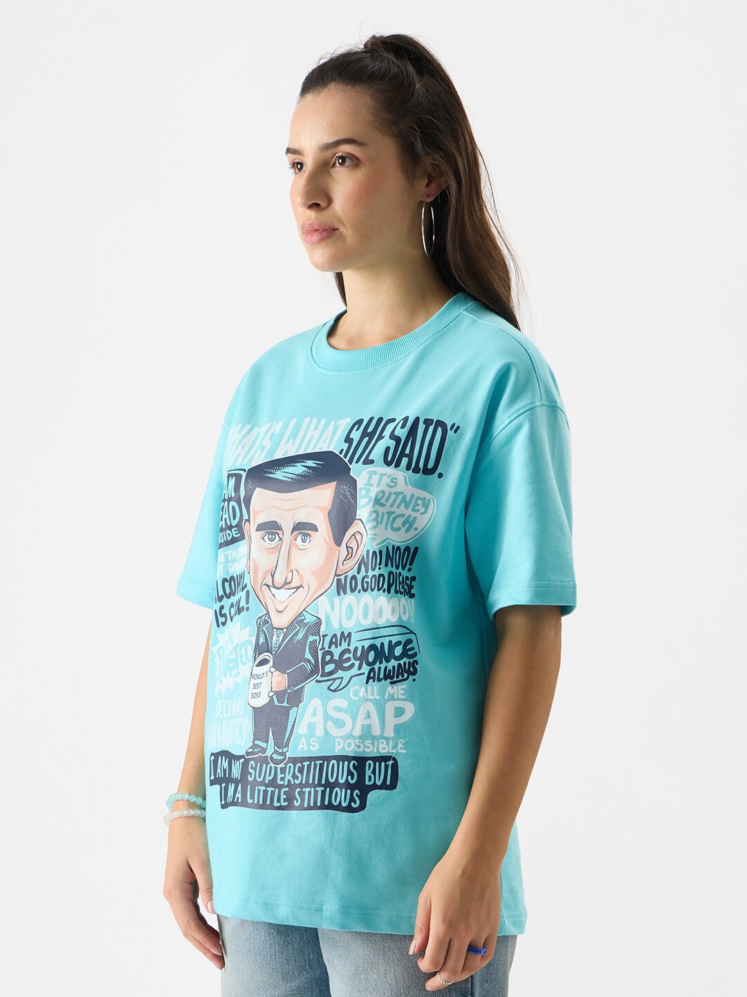 

The Souled Store Blue Michael Scott Printed Pure Cotton Oversized T-shirt