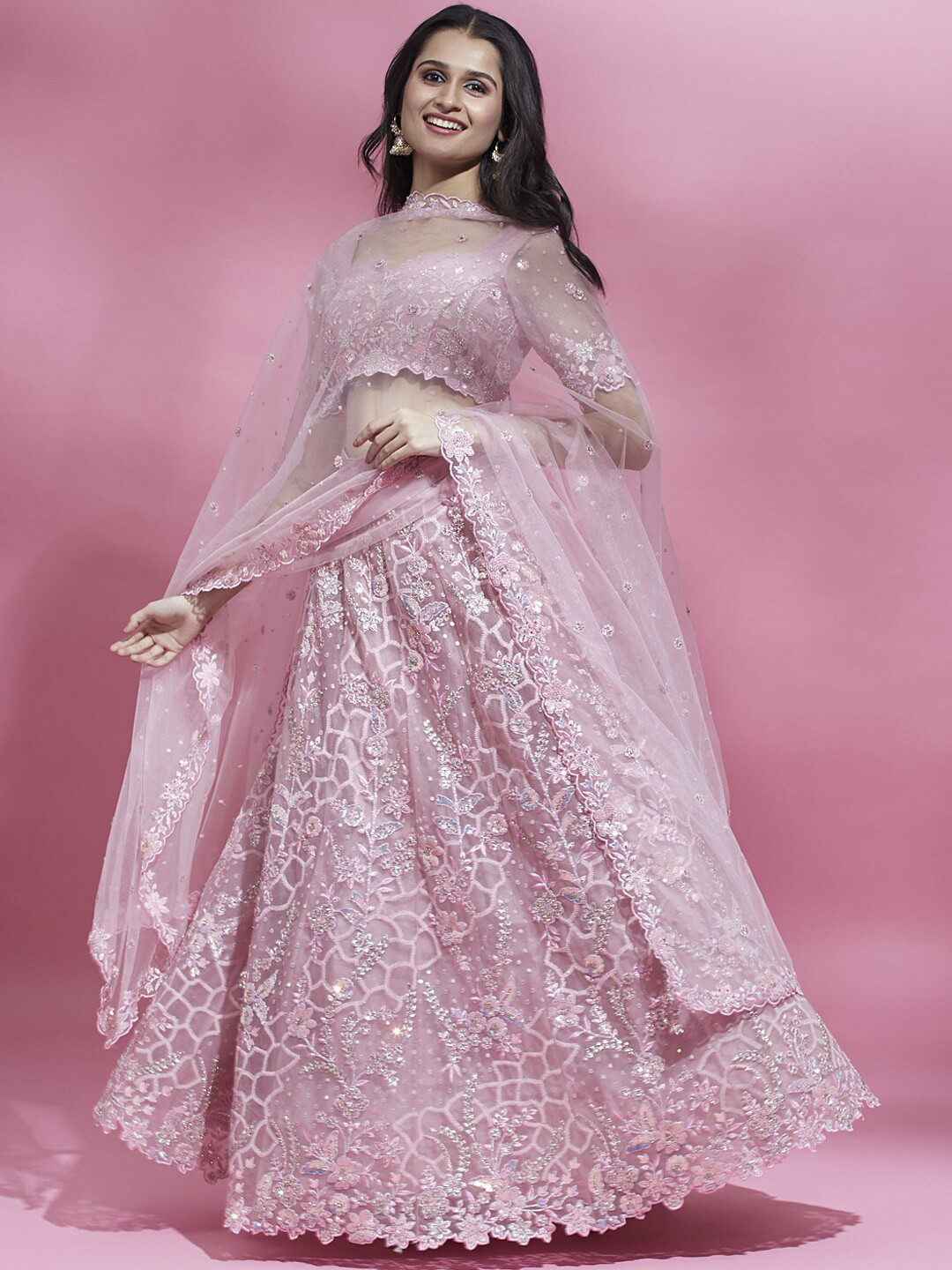 

panchhi Embroidered Sequinned Semi-Stitched Lehenga & Unstitched Blouse With Dupatta, Pink