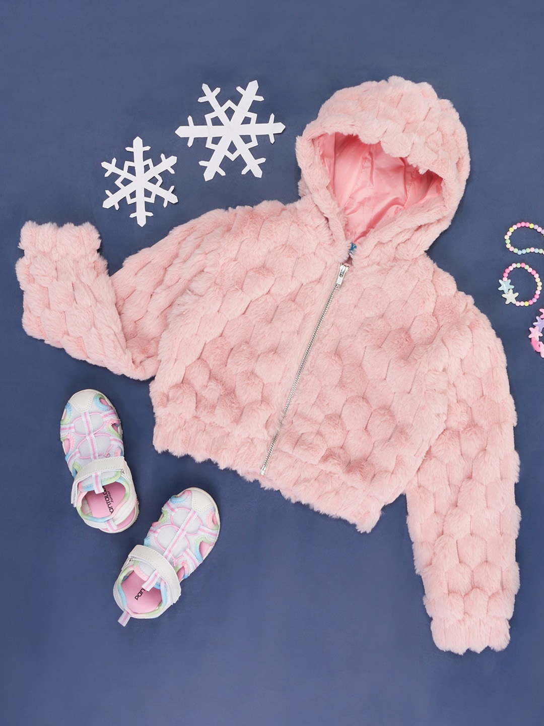 

YU by Pantaloons Girls Self Design Hooded Puffer Jacket, Pink