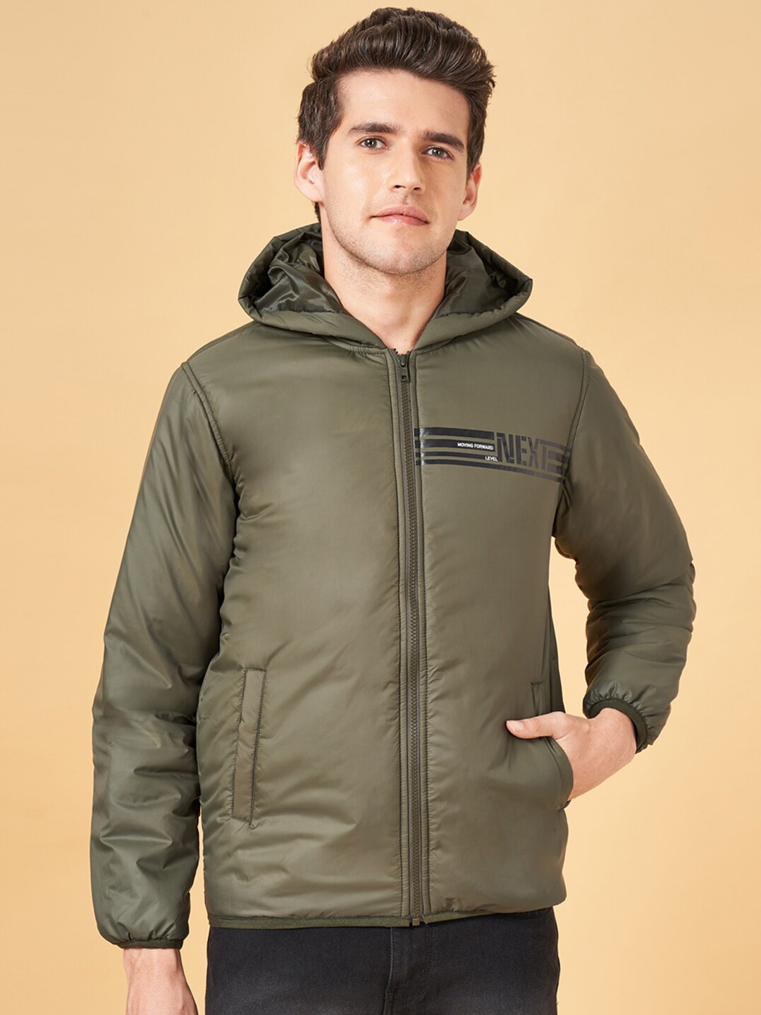 

YU by Pantaloons Hooded Long Sleeves Padded Jacket, Olive