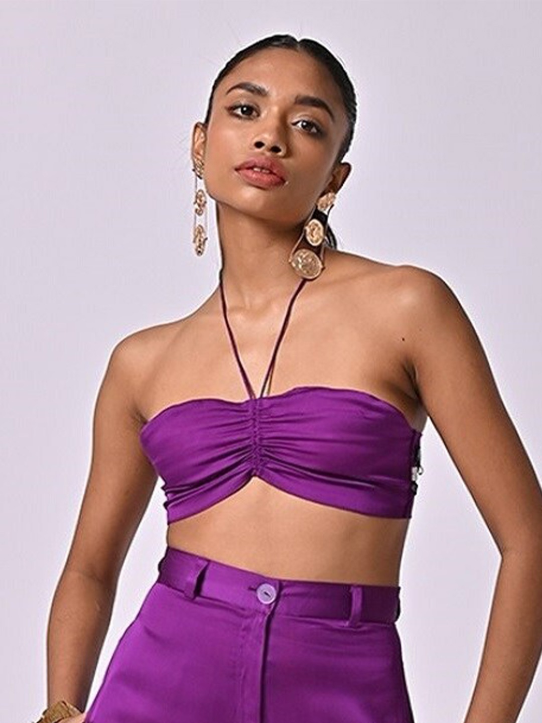 

MISSY Halter Neck Satin Bralette Top, Purple