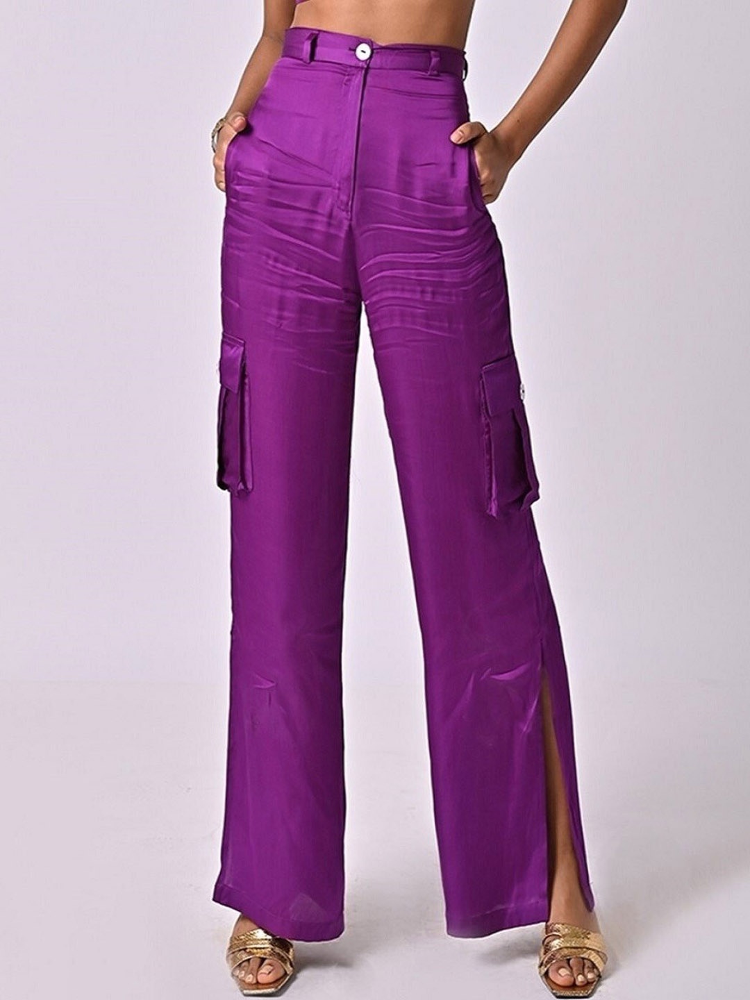 

MISSY Women Relaxed Straight Leg Straight Fit High-Rise Trousers, Purple