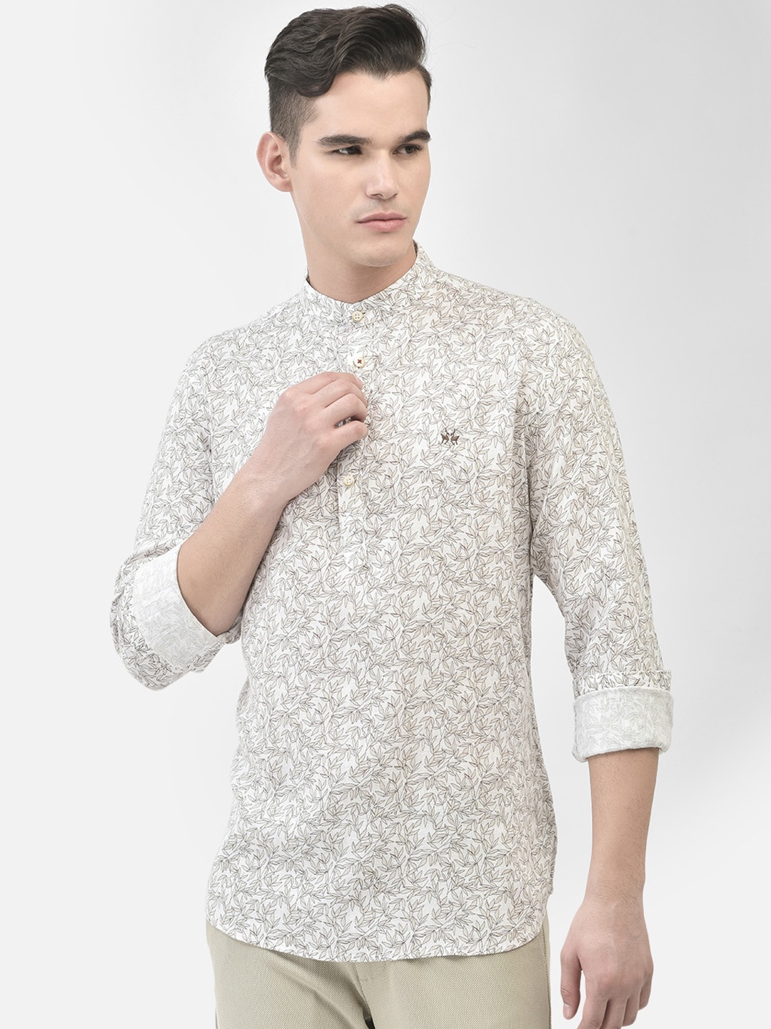 

Crimsoune Club Floral Printed Mandarin Collar Straight Kurta, White