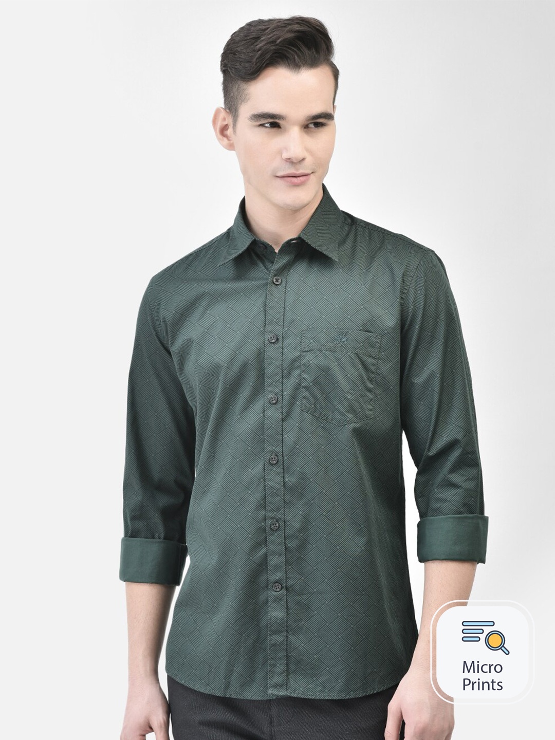 

Crimsoune Club Slim Fit Checked Pure Cotton Casual Shirt, Green