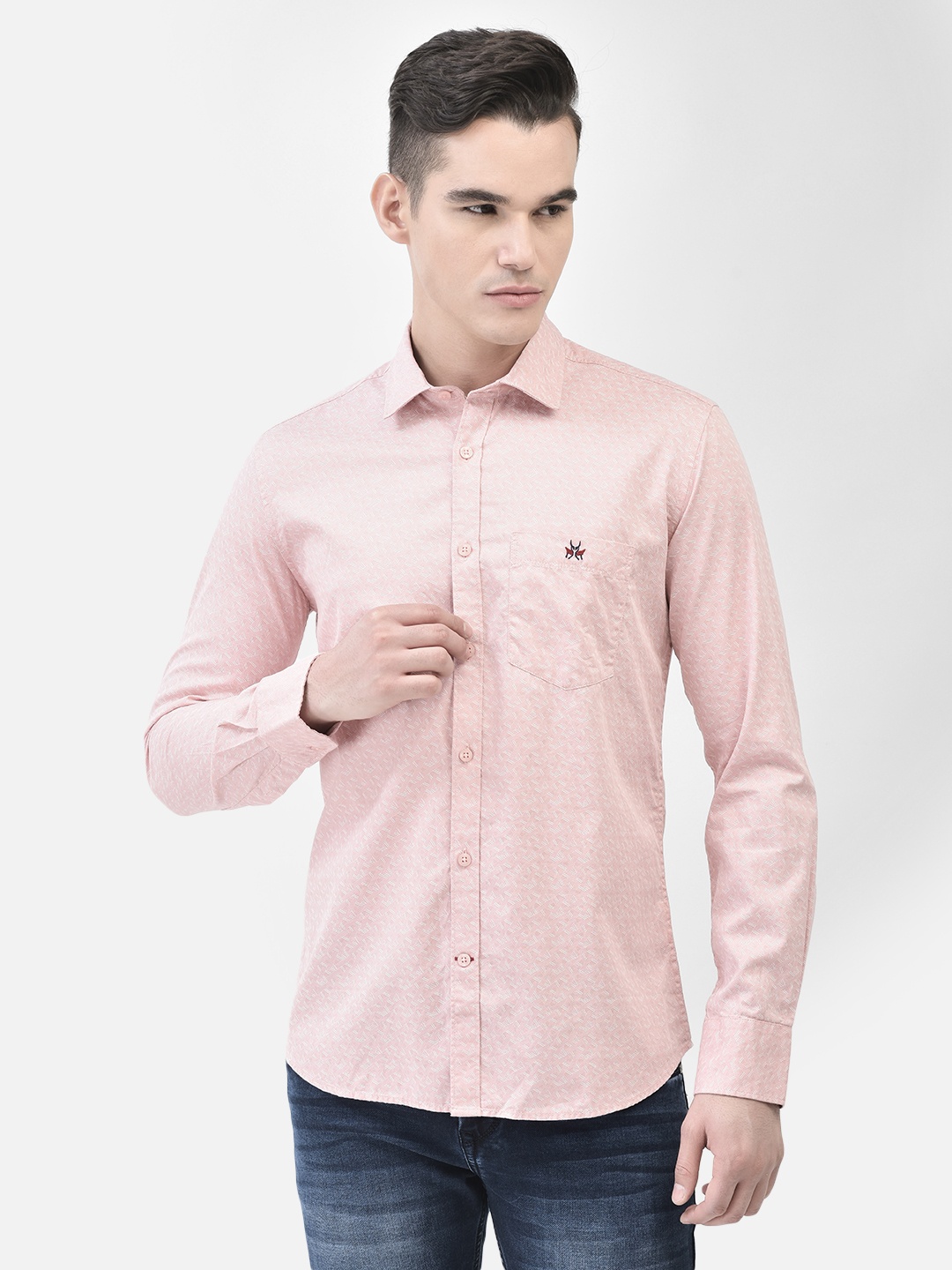 

Crimsoune Club Slim Fit Geometric Printed Spread Collar Pure Cotton Casual Shirt, Peach